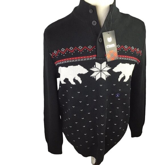 Chaps NWT Polar Bear Pullover Black Size L Fair Isle Snowflake Winter Christmas - Picture 1 of 10
